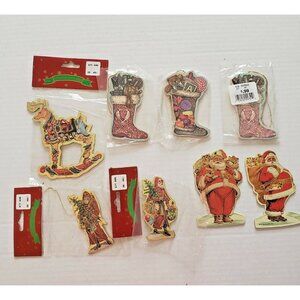 Vintage Ornaments Lot of 8 Made in Taiwan Santa Christmas Stockings Reindeer